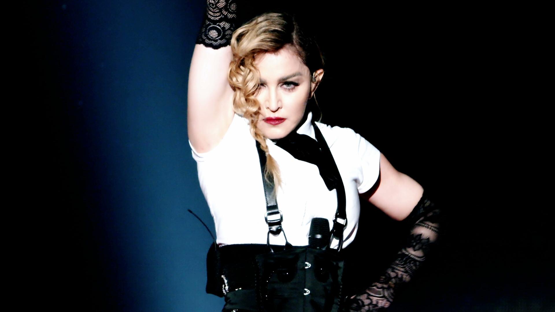 Madonna with blonde hair at concert 'Rebel heart tour'