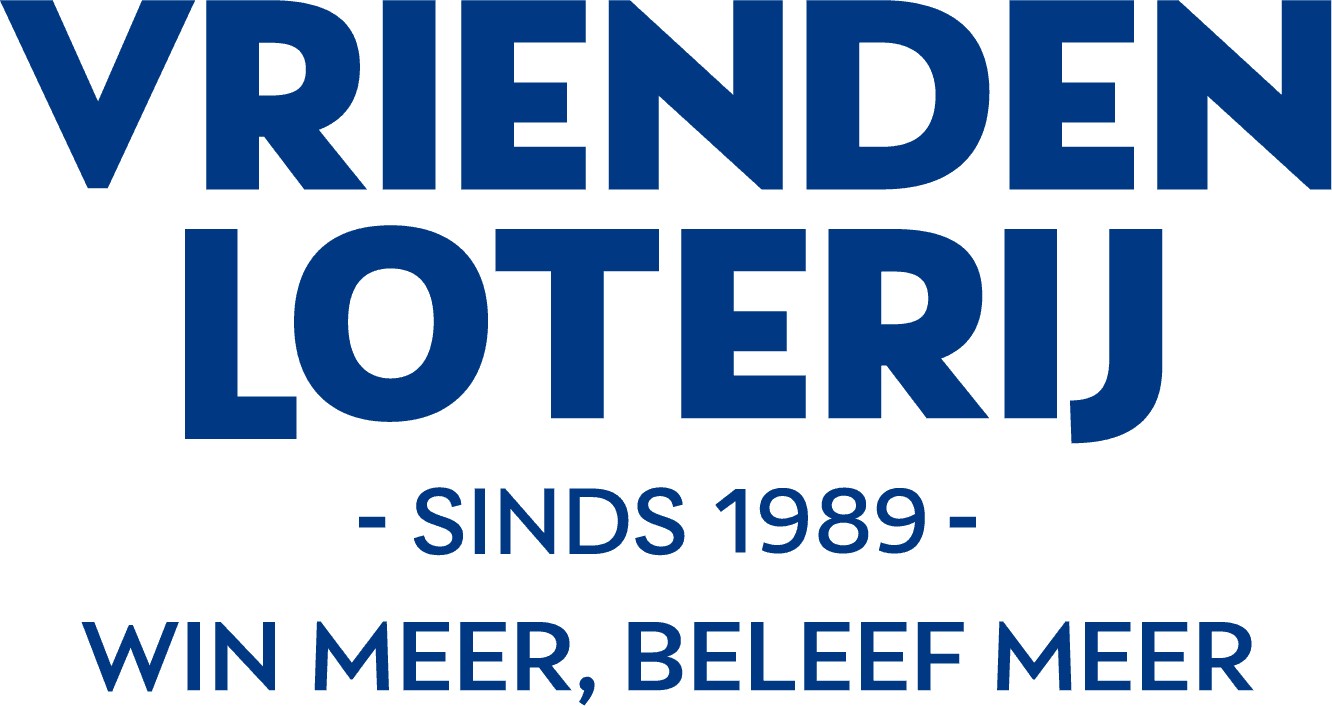 Het logo van de Vriendenloterij met de tekst Sinds 1989, win meer, beleef meer