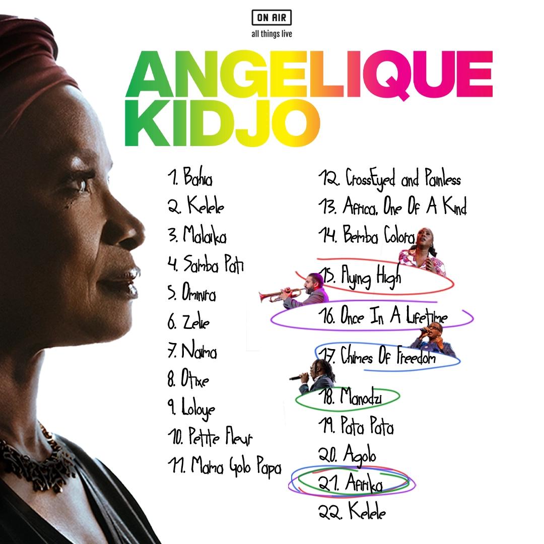 Album cover for angélique kidjo featuring a tracklist and a side profile of the artist
