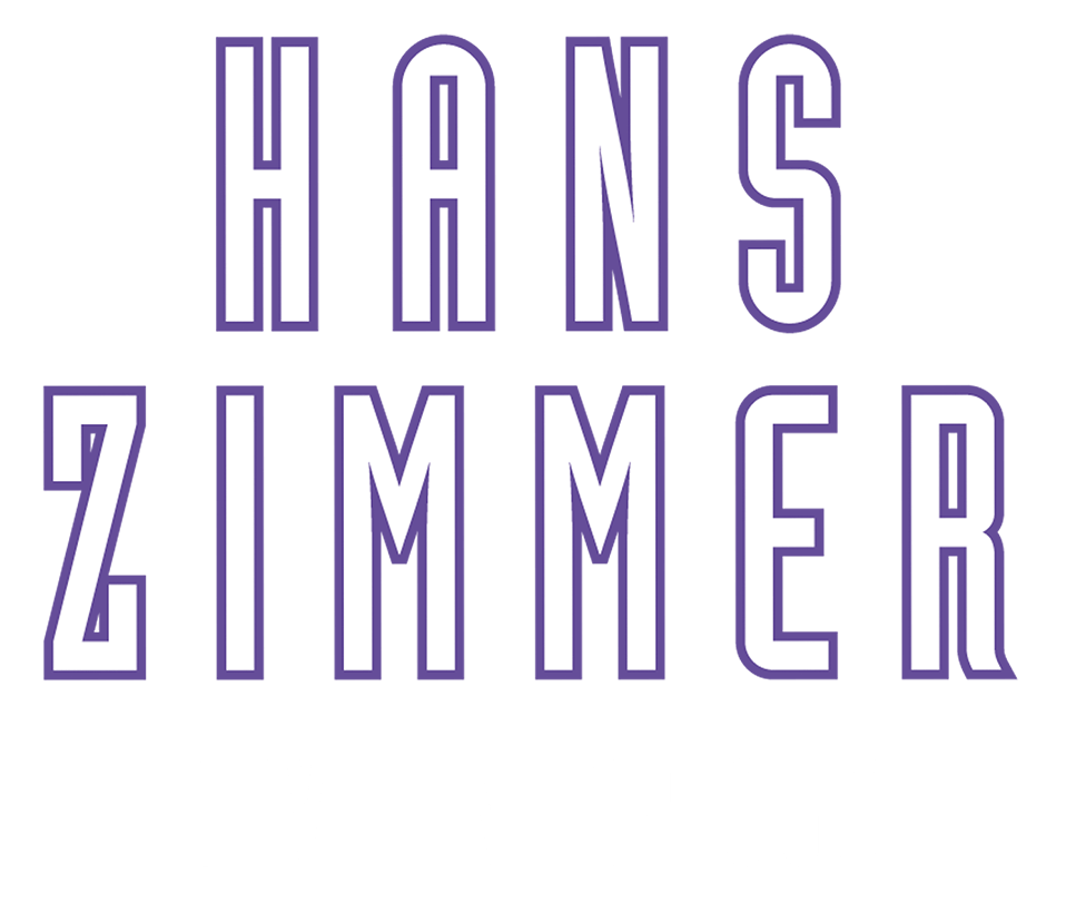 Purple background with white text that reads "Hans Zimmer" in uppercase, and a graphic of a rocky mountain range silhouette at the bottom.